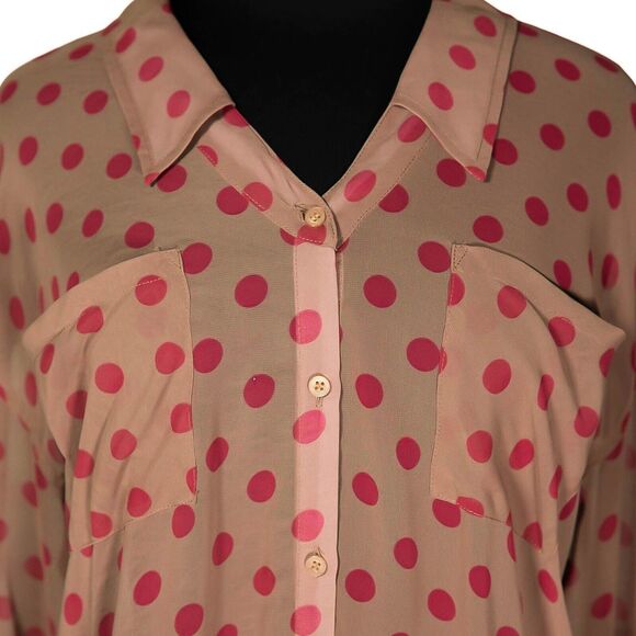Free People Women's Shirt Button Up Beige Red Polka Dot Oversized Blouse Top S - Picture 4 of 9